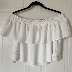 Lovers + Friends Off-Shoulder White Embroidered Blouse